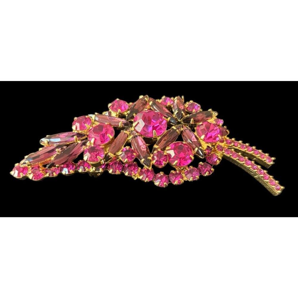 Juliana D&E Sticks N Stones Fuchsia PINK Purple Brooch Pin Leaf Designer - Picture 7 of 7